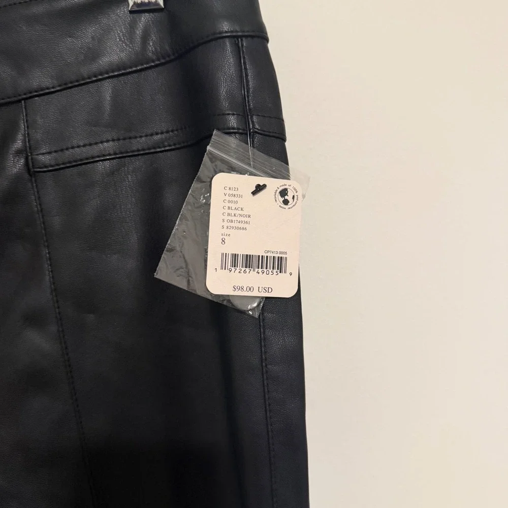 We‎ The Free Free People Black Vegan Faux Leather Flare Pants OB1749361 Sz 8 NWT
